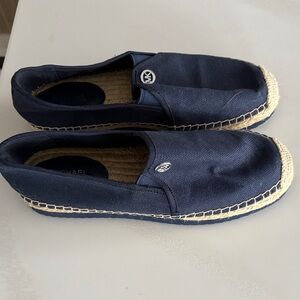Michael Kors Dark Blue Espadrille Flats with Light Tan Edging